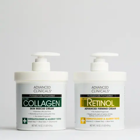 Advanced Clinicals Collagen + Retinol Body Cream Duo - Body Care Cosmetic for Firming, Smoothing, Repairing Crepey Skin, Restoring Nourishment, and Addressing Loss of Firmness