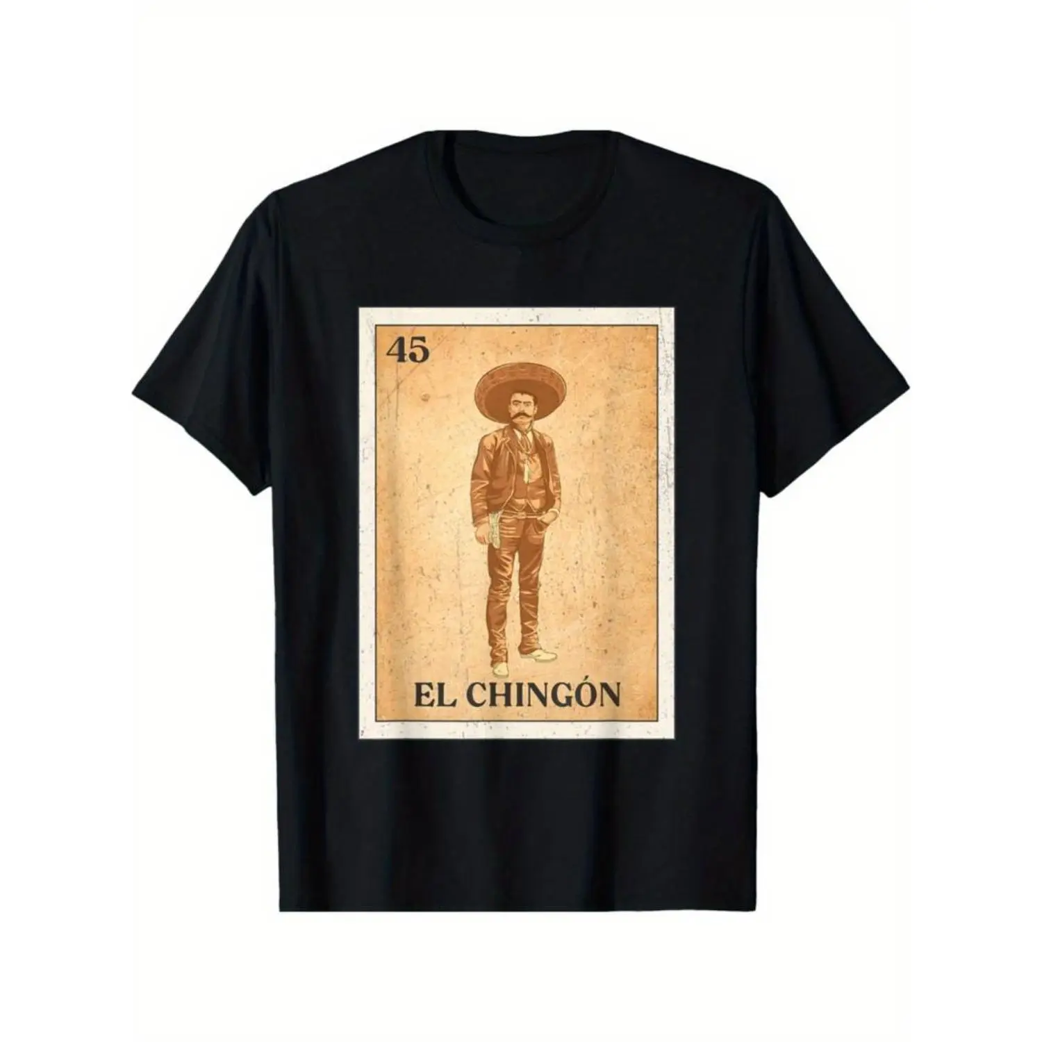 Men's Cotton Round Neck Short-Sleeve T-Shirt - EL CHINGÓN Zapata Mexican Bingo Humor Digital Print, Casual Menswear Top, Cold Wash Safe, S-5XL Sizes, All Seasons Graphic Tee