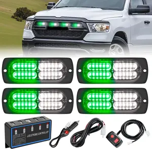 Nilight 4PCS LED Strobe lights 12V 24V Sync Feature Green White 24LED  Hazard Warning Lights with Controller Hard Wire or Plug for Car Truck RVs Campers   vehicle