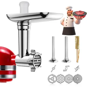 Metal Food Grinder Attachments for KitchenAid Stand Mixers, Meat Grinder, Sausage Stuffer, Perfect Mixer Attachment for KitchenAid Mixers,  Meat Grinder Accessories Set, Silver