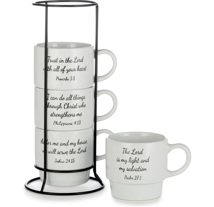 Signature Housewares Stackable Coffee Mug Tower Set with Metal Wire Rack -  15 Ounce Coffee Mugs for Coffee, Tea, Cocoa, Milk, Cappuccino, Hot  Chocolate Set of 4 - Inspirational Bible Verses - TikTok Shop