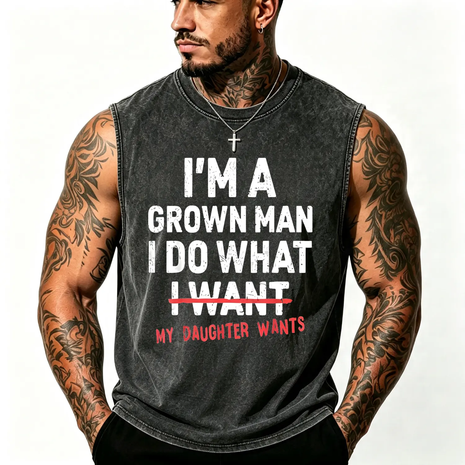 Mens Casual Striped Short-Sleeve T-Shirt - Humorous Dad Saying "I'm A Grown Man Doing What My Daughter Desires" - Menswear Gift Idea