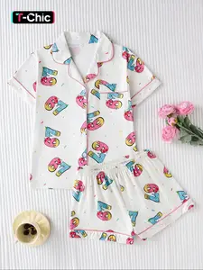 Women's Sleepwear Set Loungewear Homewear, Casual Fitted Short Sleeve Top & Loose Shorts, All-Season Comfortable Ladies' Pajama Suit, Pj Set
