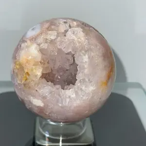 Pink Flower Agate Crystal Sphere with Druzy - Pink Color, Unique Shape, Natural Mineral with Crystalline Features