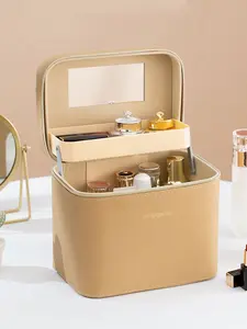 1pc New multifunctional large capacity portable double-layer makeup bag with zipper closure, Makeup storage bag, suitable for business trips, women's makeup bag