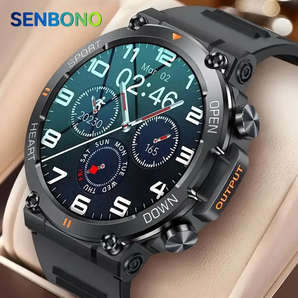 SENBONO Men's 1.39in Digital Android Sports Smart Watch - 400mAh Fitness Tracker with Clock Display, Wireless Call, Call Alerts, Big Display, Custom Dial, Pedometer, Rubber & Metal Band for iOS/Android Bluetooth Outdoor Sports, Android Smartwatch