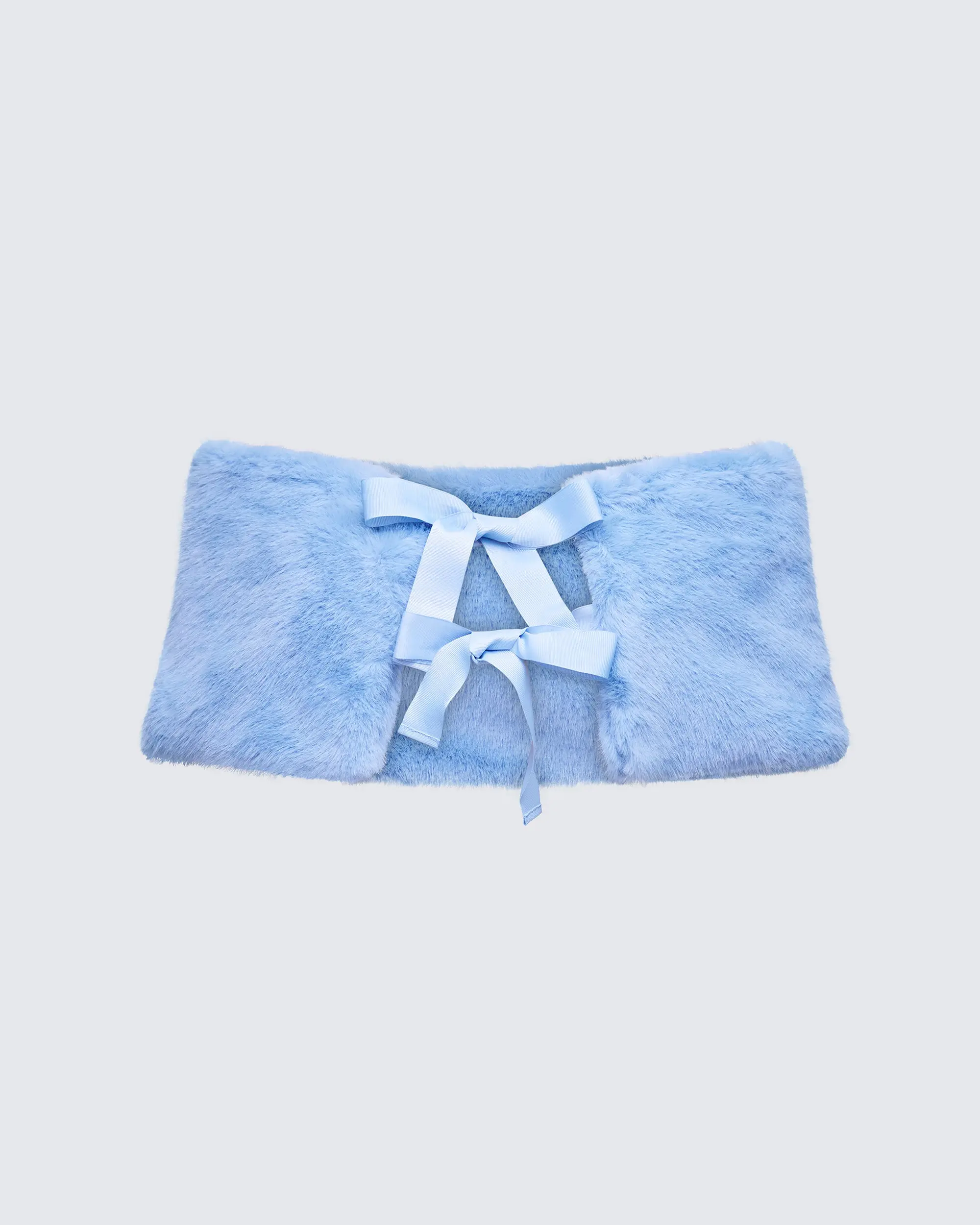 Women's Noelle Blue Plush Faux Fur Shrug, Cute Satin-Accented, Ribbon-Detailed Polyester Top