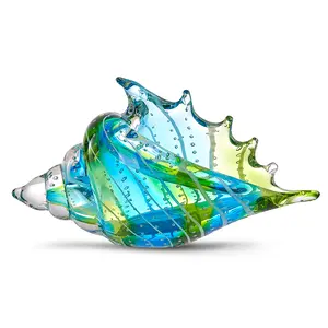 EUSTUMA Hand Blown Glass Conch Figurines Ornament,Sea Animal Ornament for Home Decor,Sea Animals Collection for Birthday Gift,Glass Seashell