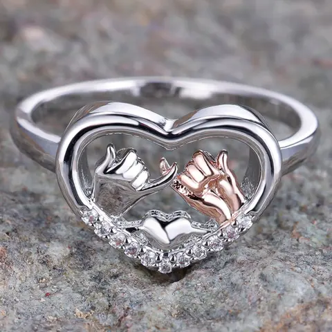 Heart Hand-In-Hand Ring Gift for Friends, Heart Shaped Ring, Beautiful Rings, Durable Material Friendship Jewelry Ring with Synthetic Zirconia, Perfect for Special Occasions, Gift Idea