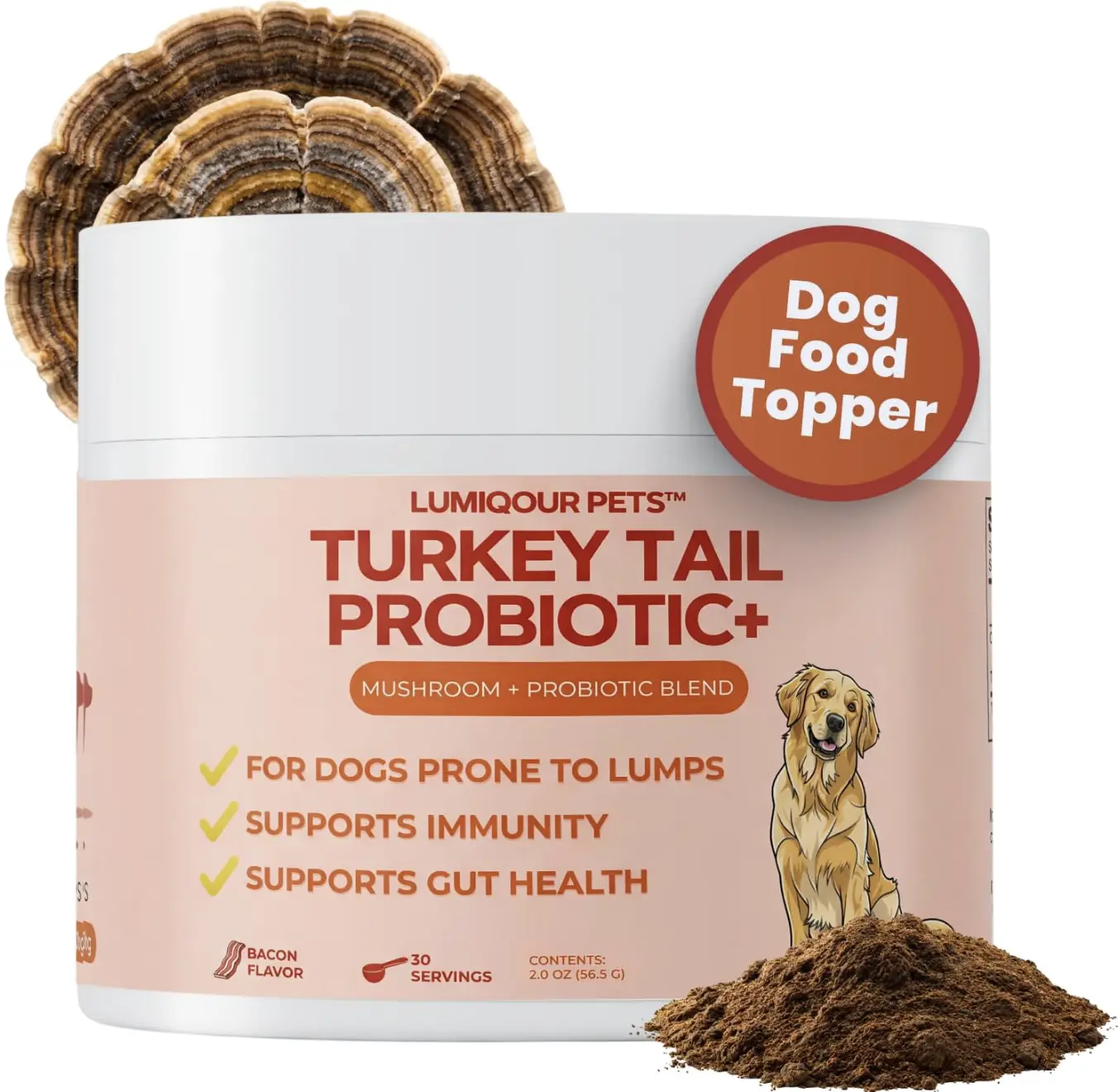 Lumiqour - Turkey Tail Probiotic+ - Mushroom + Probiotic Blend for Dogs prone to Lumps | Immunity & Gut Health for Dogs