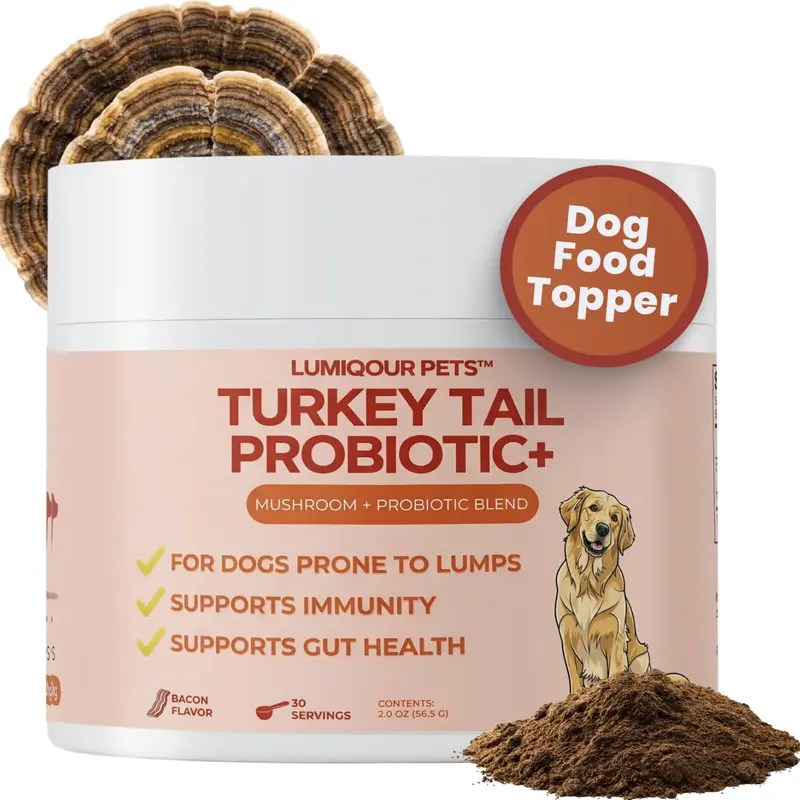 Lumiqour - Turkey Tail Probiotic + Mushroom Blend for Dogs prone to Lumps | Immunity & Gut Health for Dogs All Natural Ingredients No Chemicals