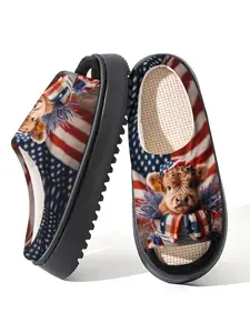 Highland Cattle with Scarves Animal Printed Open-toe Home Slippers for Women and Men, Breathable Comfortable Indoor and Outdoor Couple's Fashion Slippers for Spring Summer, House Bedroom Slippers, Lightweight Casual Home Shoes, Open Toed Slippers