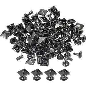 100 Sets Spike Rivet, 7mm Pyramid Rapid Rivet Studs Square Punk Spikes Leathercraft Decoration for Clothing Belts Bags Shoes, -Black