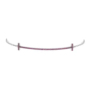 Pre-owned Tiffany & Co. T Smile Chain Bracelet 18K White Gold and Pink Sapphire Medium by Rebag