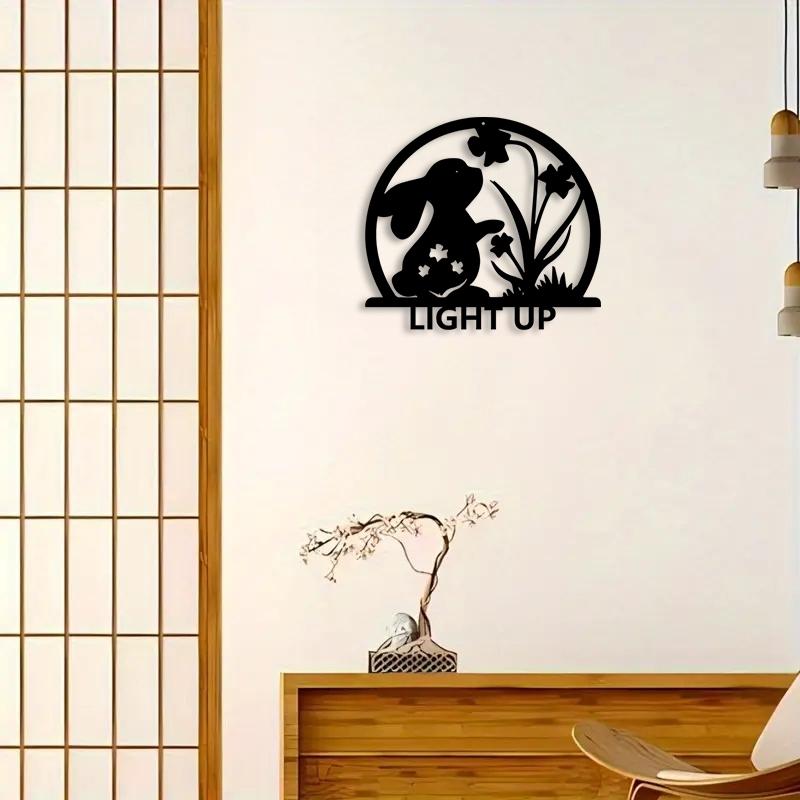 1pc Charming Floral Bunny Metal Wall Art, Charming Floral Bunny Statue Mural, Perfect for Living Room, Garden, Zoo Corner Decor, Christmas Decor, Ideal Gift for Animal Lovers