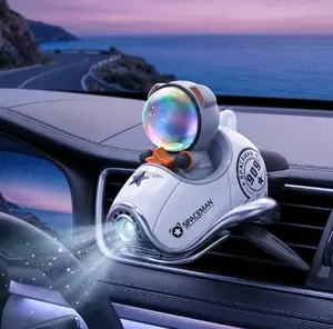 Spaceship Car Air Freshener – 3-in-1 Aromatherapy Diffuser, Ambient LED Light & Dashboard Decoration, Clip-On Car Vent, Long-Lasting Fragrance