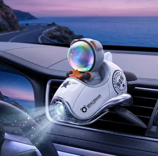 Spaceship Car Air Freshener Deodorizer - 3-in-1 Aromatherapy Diffuser, Ambient LED Light, Dashboard Decoration, Clip-On Car Vent, Long-Lasting Fragrance, Deodorizer Car Fragrance