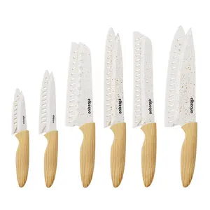 Elitequo 6-Piece Kitchen Knife Set with Sheaths - Non-Stick Rust-Resistant Blades, Ergonomic Wooden Handle for Chopping Slicing Peeling