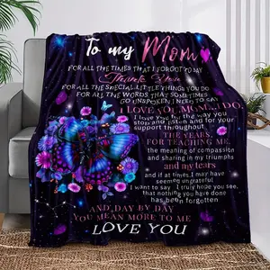 Butterfly & Letter Pattern Blanket 1/2 Counts Letter To Mom Soft Warm Throw for Air-conditioned Room Ideal Birthday Gift for Mom Cozy Comfortable Accessory