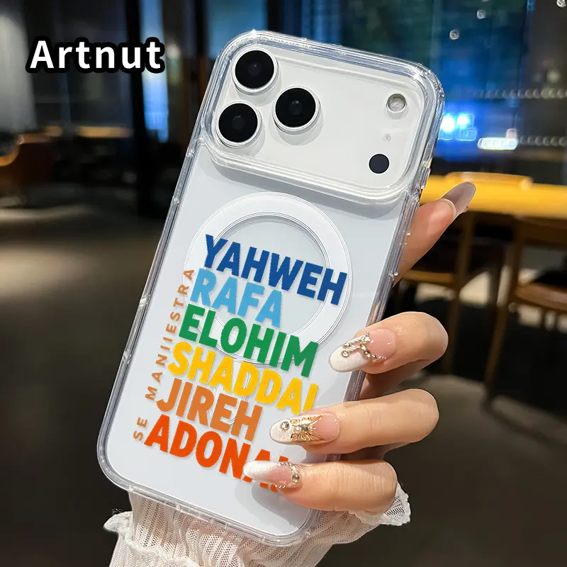 Magnetic Phone Case for iPhone 17 16  Pro Max Plus 15 14 13 12 11 Air E Divine Name Array Printed Acrylic Hard Back Soft Silicone Edge Water-resistant Smartphone Cover for Girl
