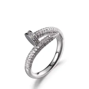 Fashion Full Zinc Nail Shaped Ring inlaid with 3A Zircon High-quality Couple Ring