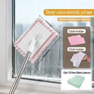 Mini Glass & Wall Cleaning Mop with 360° Rotatable Head, Cloth Clip Design, Hands-Free Cleaning Tool, Fits Most Towels, Includes 10 Cleaning Cloths steam mop for floors