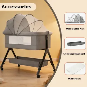 Bassinets Bedside Sleeper for Baby,YTHFGRT 3 in 1 Bedside Bassinet with 4 Auto-Lock& 6 Height Adjustable,Moises Para Nias Recien Nacidas Breastfeeding Friendly,Portable Bedside Crib for Newborn Infant