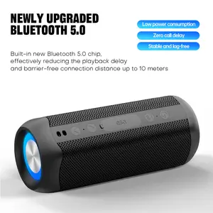 Portable Bluetooth Speaker 5.0, IPX5 Waterproof Wireless Speaker with 6D Subwoofer Loud Stereo Sound, 6H Playtime, RGB Lighting, Multi-Mode (USB/TF/AUX/FM), Hands-Free Calling for Outdoor, Beach, Party, Travel