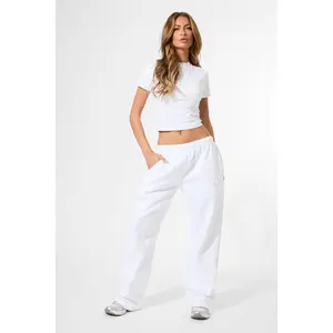Kaiia Embossed Logo Wide Leg Joggers White