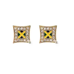 BA UNIQUE FASHION Jamaica Flag Stud Fashion Earring Surgical Steel Post Earring for Unisex with Rhinestone Accents Gold/Silver/Hematite