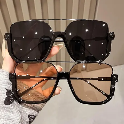 Women's Casual Large-Frame Fashion Sun Protective Sunglasses, Summer Sunglasses, Perfect for Vacation, Beach Parties and Daily Use, 1–2 Pairs, Double-Beam Design, Casual Stylish Glasses