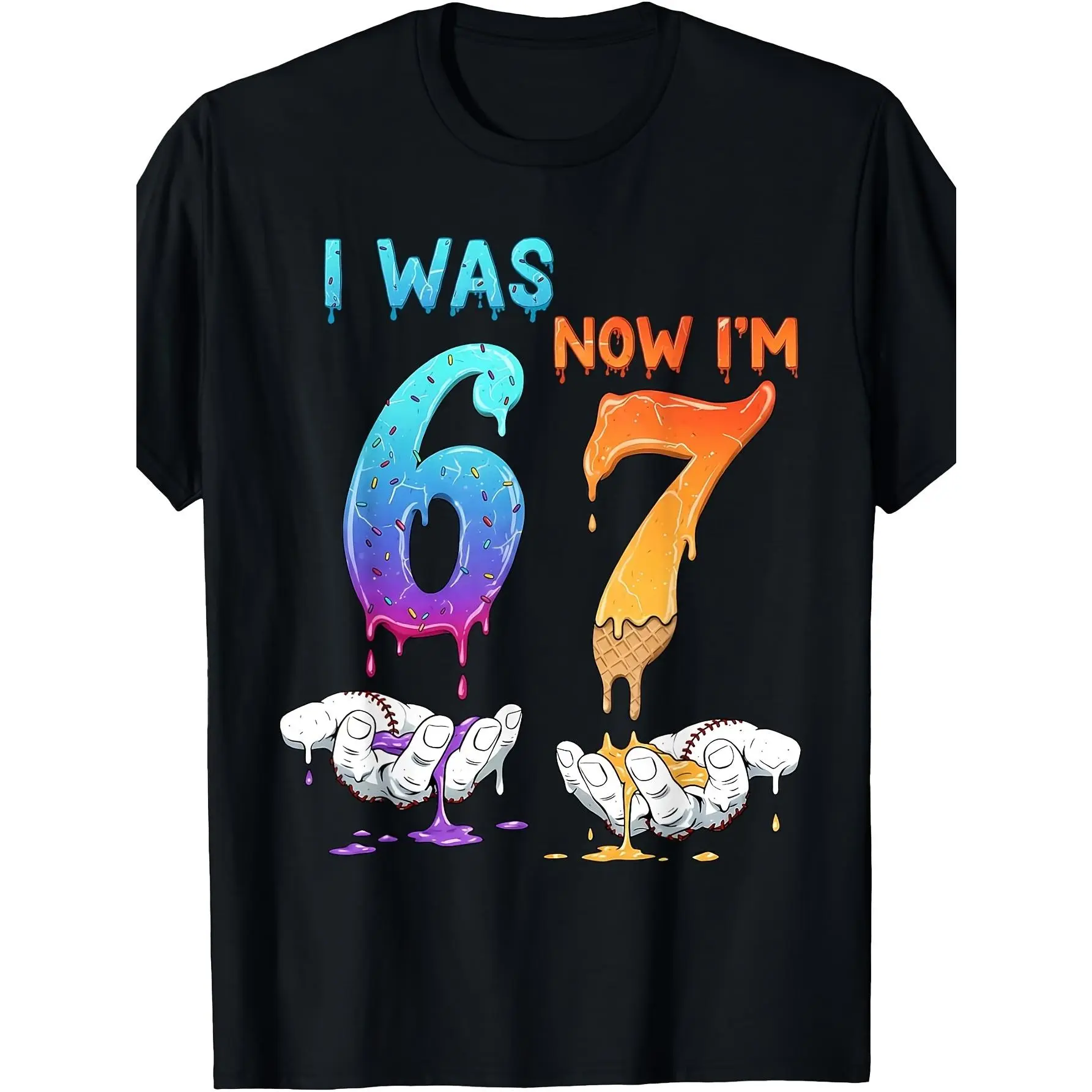 7 Year Old Boys & Girls Birthday 67 Meme T-Shirt - Funny "I Was 6 Now I'm 7" Number 67 - Soft Cotton Loose Fit Tee for 7th Birthday Outfit (Size 120-160) - Spring Summer Casual Wear for 7 Years Old