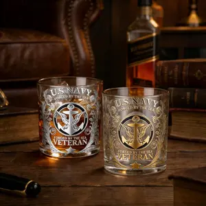 Veteran Tribute Whiskey Glass 10oz – Personalized Engraved US Navy Whiskey Glass, Patriotic Military Veteran Gift for Men, Dad, Husband, Anniversary & Retirement Decorations，1pcs