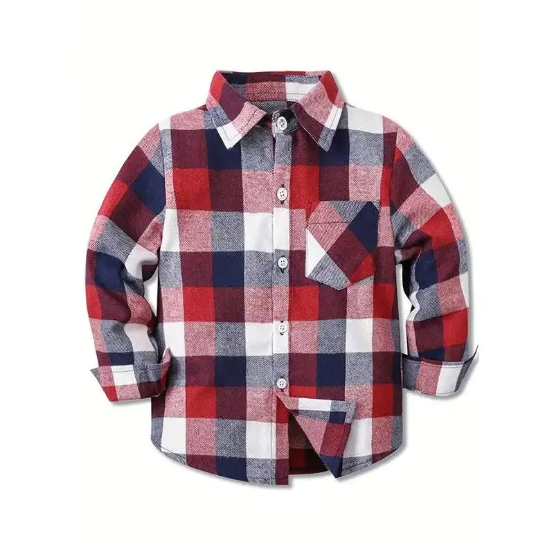 Boys' long sleeved checkered shirt, water buffalo checkered pattern, boys' flannel casual shirt boys shirt
