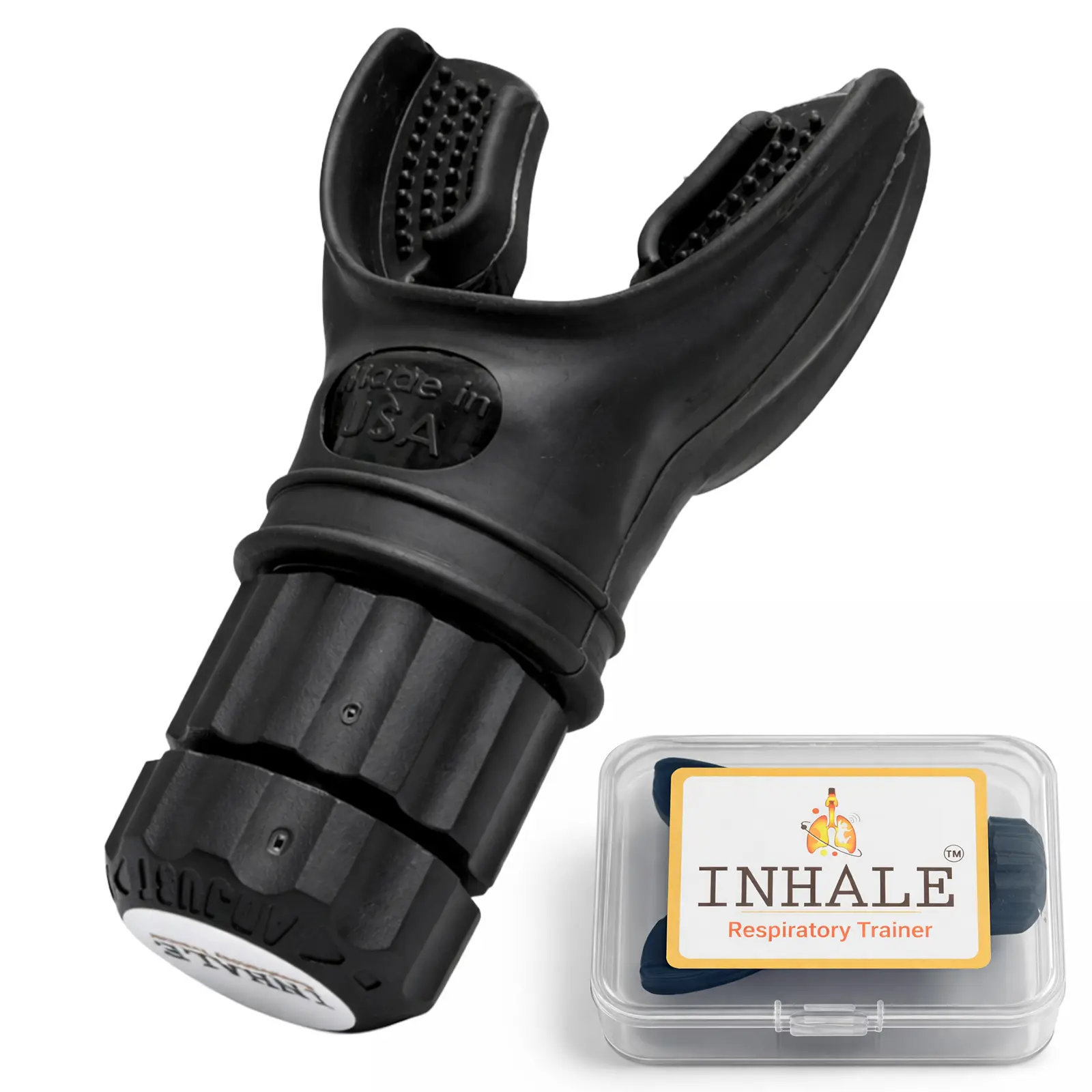 Inhale Respiratory Trainer — Lung Strengthening Breathing Exercise Device | Adjustable Resistance | Medical Grade Silicone | Made in USA | Carrying Case
