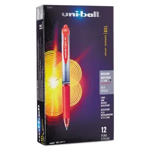 Uni-Ball UBC65942 0.7 mm Red Ink, Red & Metallic Barrel Signo Retractable Gel Pen - 1 Dozen