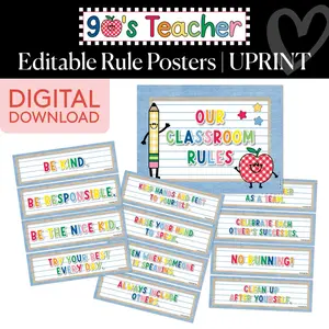 Printable Retro Editable Rule Posters | 90s Teacher
