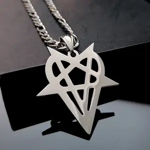 Mens Hip-Hop Jewelry Destroy Lonely Heartagram Necklace Polished Stainless Steel Pendant Choose Chain 24'