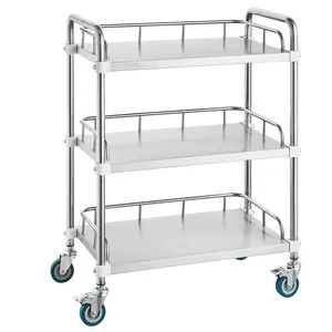 VEVOR Lab Rolling Cart,  3-Shelf Stainless Steel Rolling Cart, Lab Serving Cart with Swivel Casters, Dental Utility Cart for Clinic, Lab,  Hospital, Salon, 26.38"x15.55"x34.13"