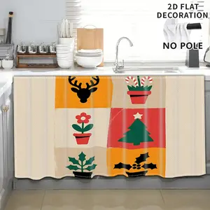 2D Flat Print 1pc,Christmas Icons in Retro Style,Kitchen Utensil Print Curtain-Translucent Rod Pocket Design, Machine Washable Contemporary Art Decor for Kitchen,Living Room,Light Filtering Privacy,Light Filtering Drapes