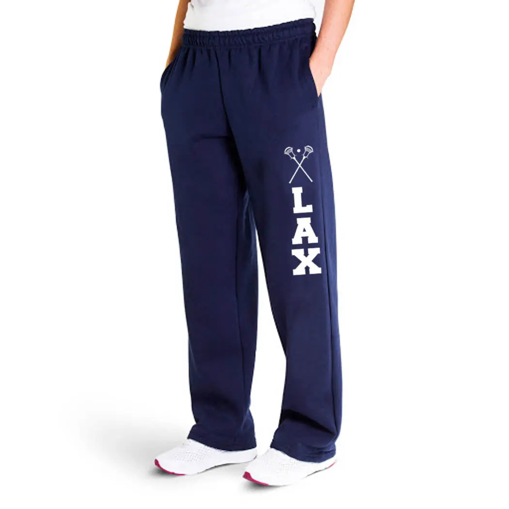 Men's Lacrosse Fleece Sweatpants - Drawstring Waist, Sports Casual, Comfy Stretch Elastic Fabric, Lax Crossed Sticks Design, Drawstring Waist Sweatpants, Sports Casual Pants, Comfy Stretch Men's Sports Sweatpants