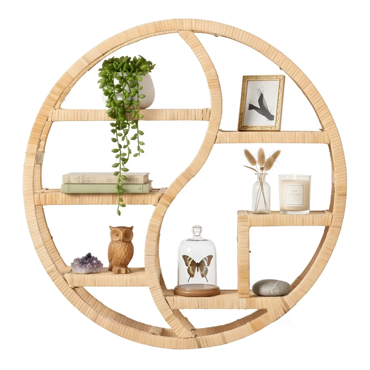 Vintiquewise QI004943 3-Tier Round Bamboo Hanging Floating Shelf, 22" Diameter Circular Curved Frame, Minimalist Boho Home Decor for Living Room, Bedroom House Decor