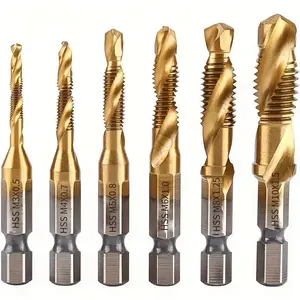 1/4" Hex Shank Titanium Spiral Drill Bit Tap Combination Bit Set, Screw Tapping Countersink Drill Bits, Metric Thread M3 M4 M5 M6 M8 M10 Taps Tool, Screwdriver Drill Bits