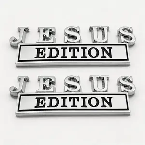 2PCS Silver/Black 3D Jesus Edition Christian Symbol Car Emblem Stickers, Waterproof Automotive Exterior Decorative Decals, Universal Bumper Window Badges for SUV, RV, Truck