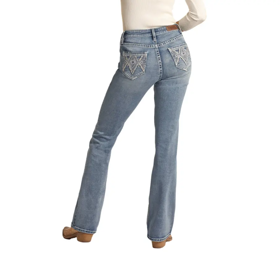 Rock & Roll Cowgirl® Pleather & Stitching Bootcut Jeans RRWD4MR0K7