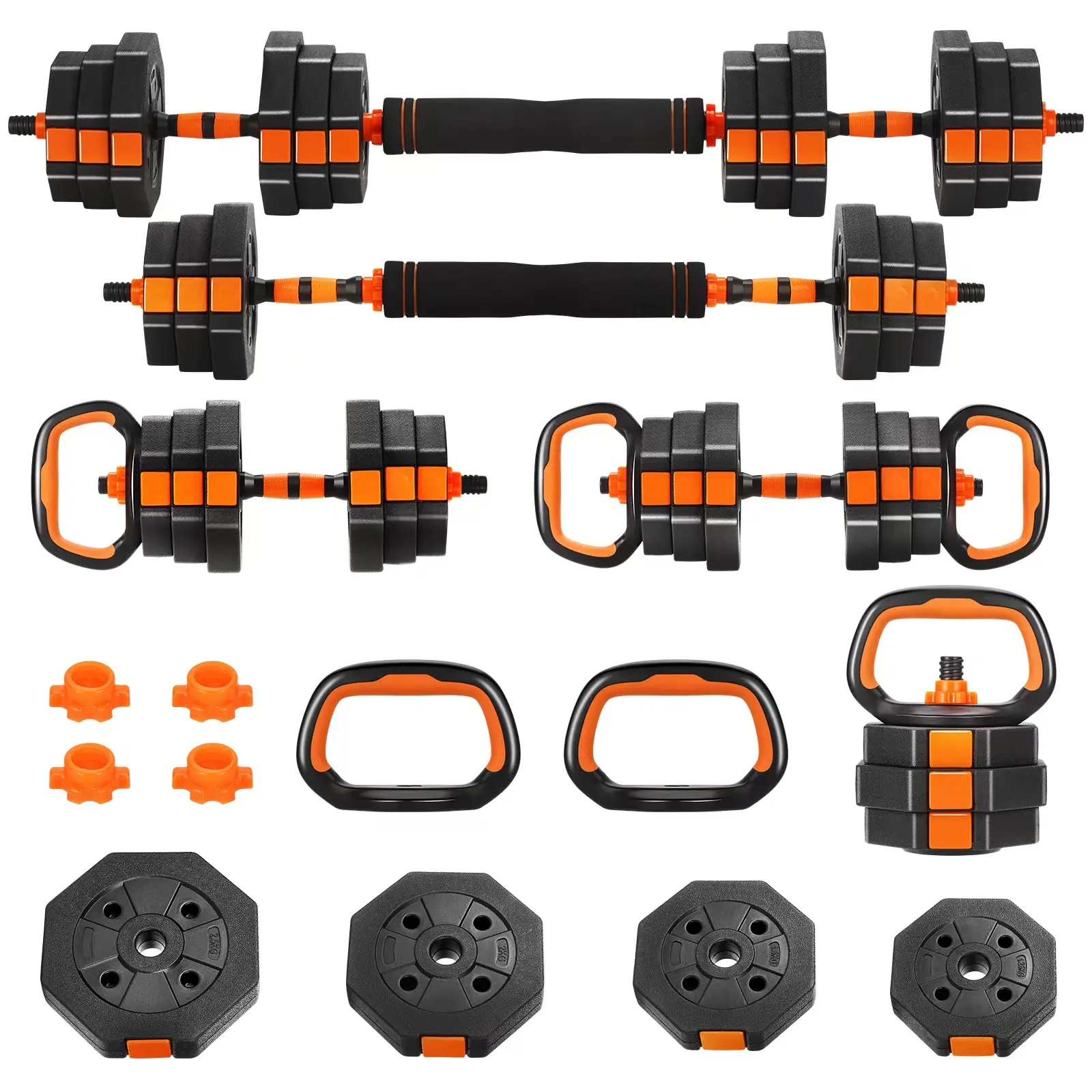 20-66LB All-in-1 4-Mode Weight Set - Dumbbell, Barbell, Kettlebell, Push-Up Home Gym Combo Equipment for Home Resistance Training, Arm Strength Training