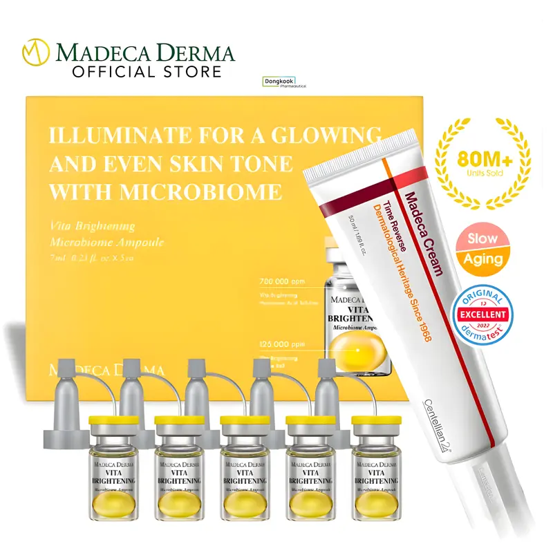 Dark Spot Correcting & Anti-Aging Set | Vita Microbiome + Madeca Cream (Time Reverse) Skincare Kit Brightening Ampoule Korean Hyaluronic Acid