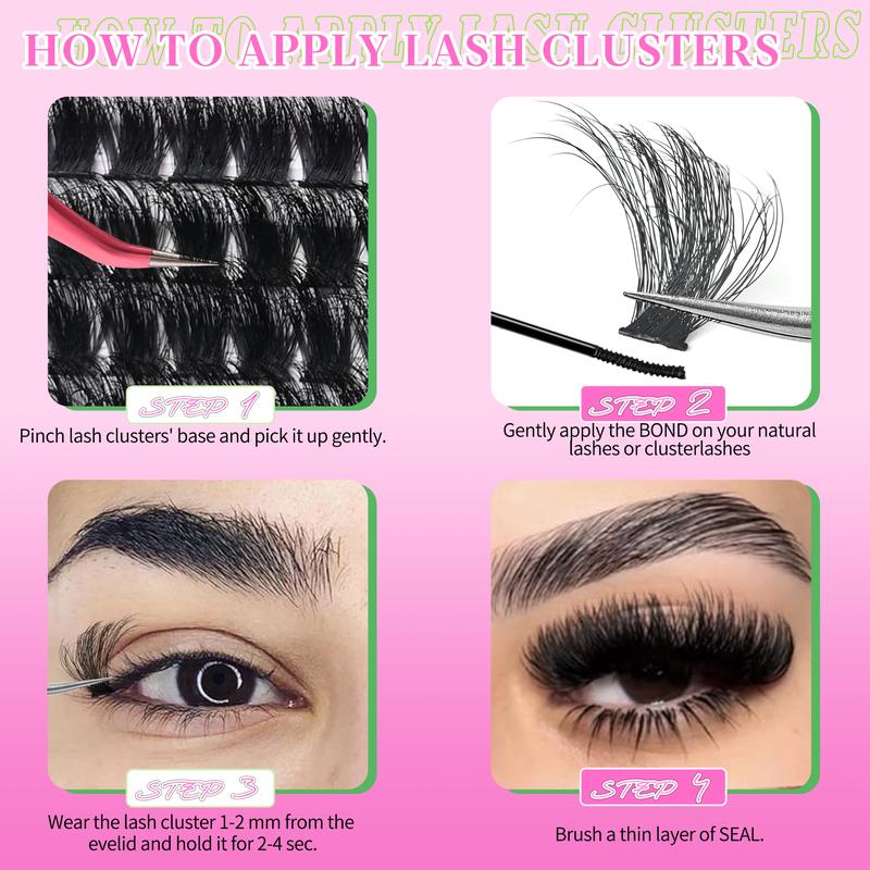 Lash Clusters 100D+200D Thick Eyelash Clusters 12-25mm Wispy Individual Mega Volume Lashes D C Cluster Eyelash Extensions 280Pcs DIY Lash Extension at Home, by Yaiseiko(Plant Fiber)