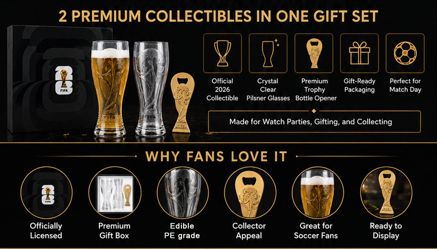 【FIFA WORLD CUP 2026 】Gift Set（Not Glass） 17oz Shatterproof Trophy Pilsner Plastic Beer Cup&Trophy-Shaped Bottle Opener 3-day delivery Perfect for soccer Fans & Parties SummerVibes,summerwins