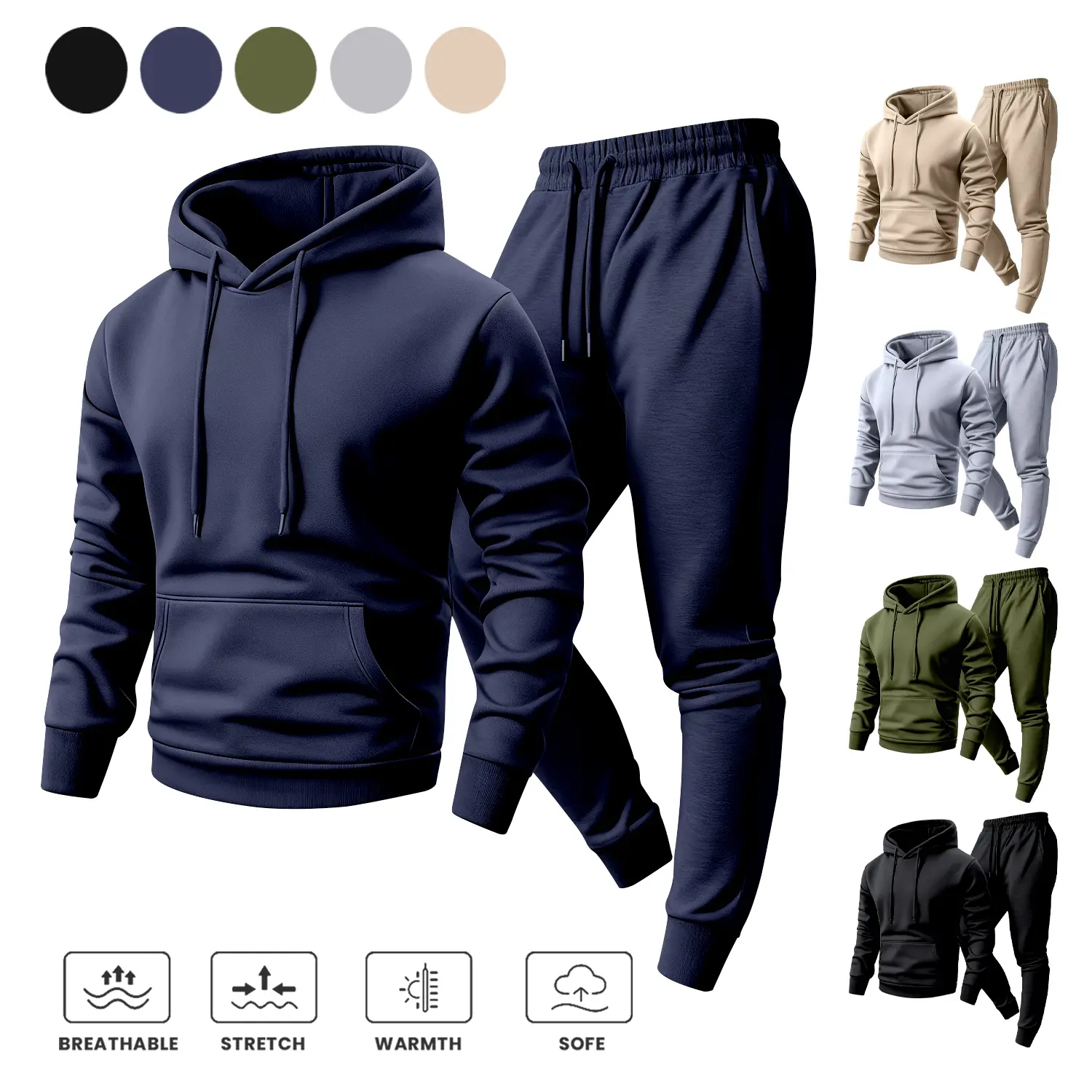 Men's 2-Piece Activewear Set - Hooded Jacket, Full Length Drawstring Athletic Sweatpants, Fall-Winter Knitted Casual Fit, Outdoor Sports Fitness Streetwear, Letters Print, Machine Washable, Outdoor Sports Streetwear